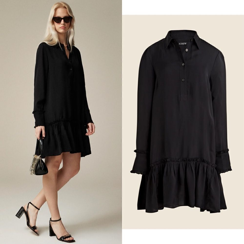 NWT J CREW Amelia popover shirtdress in drapey viscose twill in black